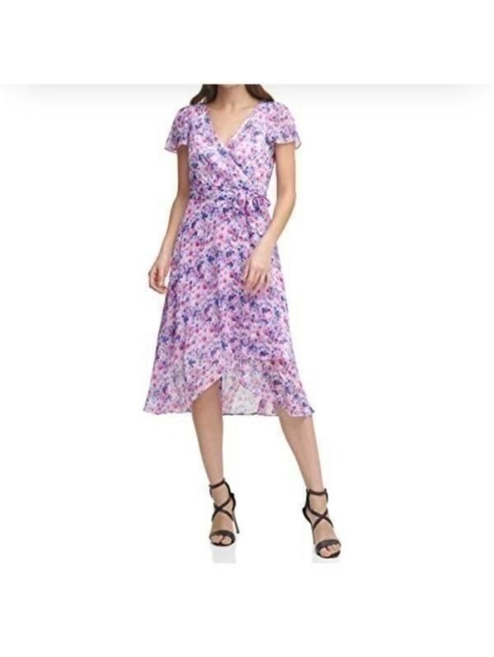 New! DKNY Flutter Sleeve Floral Dress Sz 8